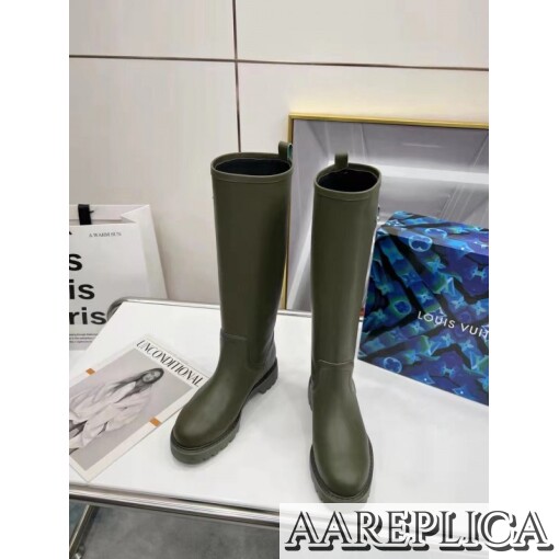 Replica Louis Vuitton Territory Flat High Boots In Green Leather 8