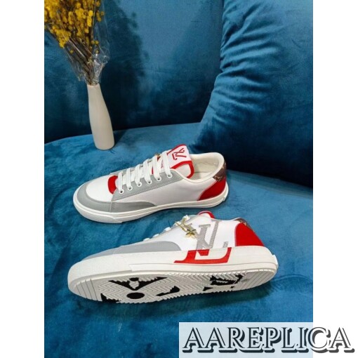 Replica Louis Vuitton Charlie Sneakers In White Leather With Red Detail 4