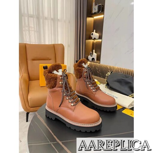 Replica Louis Vuitton Brown Territory Flat Ranger Boots with Shearling 6