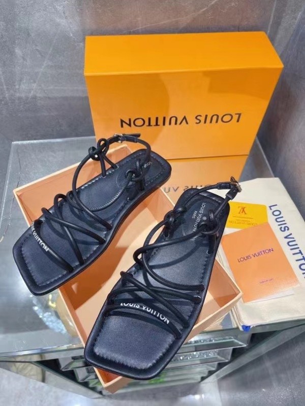 Replica Louis Vuitton Nova Flat Sandals In Black Lambskin for Sale