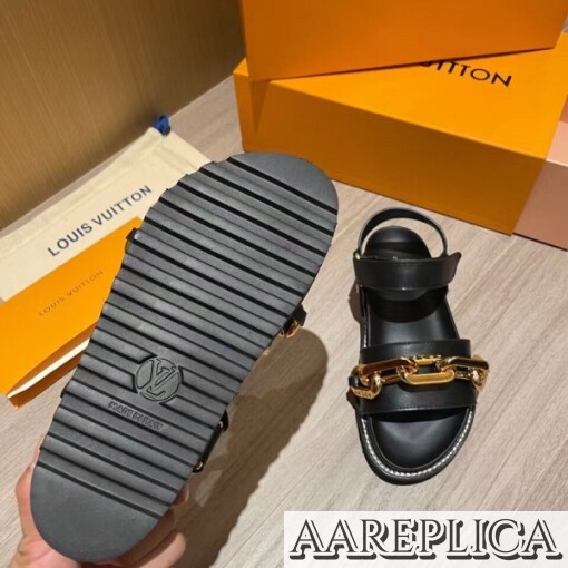 Replica Louis Vuitton Black Paseo Flat Comfort Sandals 5