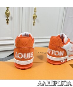 Replica Louis Vuitton LV Trainer Sneakers In Orange Denim with Mesh 2