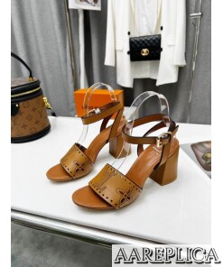 Replica Louis Vuitton Horizon Sandals In Brown Perforated Leather 2