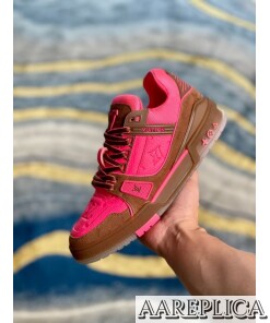 Replica Louis Vuitton LV Trainer Sneakers In Rose Leather 2