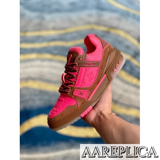 Replica Louis Vuitton LV Trainer Sneakers In Rose Leather 2