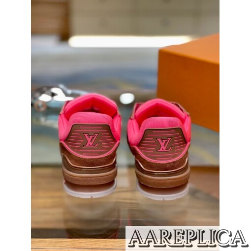 Replica Louis Vuitton LV Trainer Sneakers In Rose Leather 3