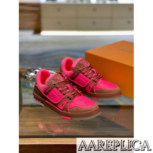 Replica Louis Vuitton LV Trainer Sneakers In Rose Leather 5