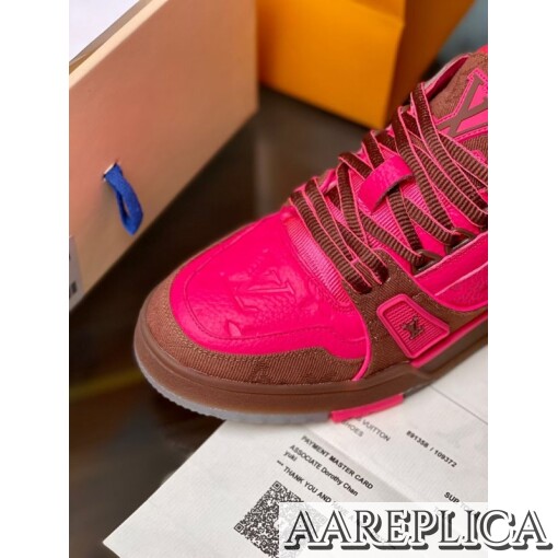 Replica Louis Vuitton LV Trainer Sneakers In Rose Leather 6