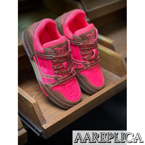 Replica Louis Vuitton LV Trainer Sneakers In Rose Leather 8