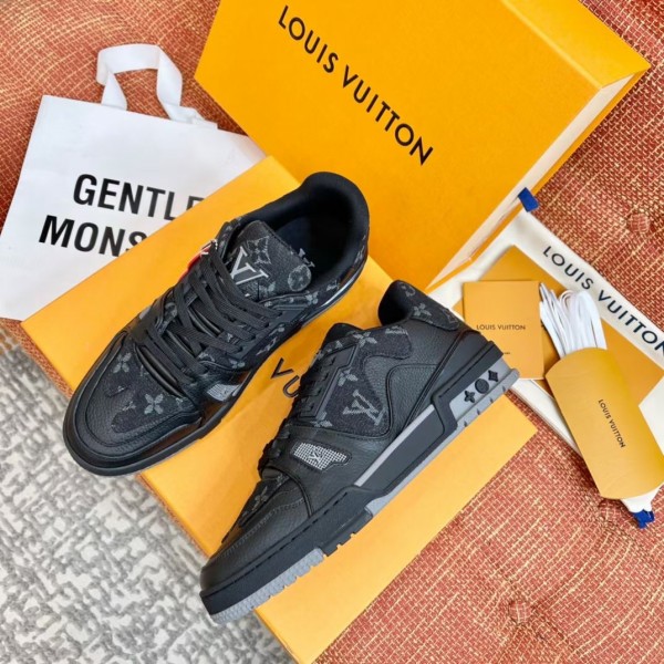 Men's LV Trainer Sneakers Monogram Empreinte Leather and Monogram Denim