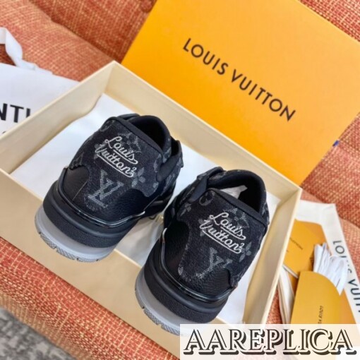 Replica Louis Vuitton LV Trainer Sneakers In Black Denim Leather 5