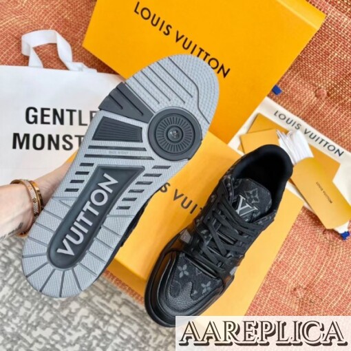 Replica Louis Vuitton LV Trainer Sneakers In Black Denim Leather 7