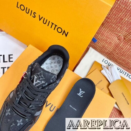 Replica Louis Vuitton LV Trainer Sneakers In Black Denim Leather 8