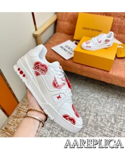 Replica Louis Vuitton LV Trainer Sneakers with Red Heart Logo 2