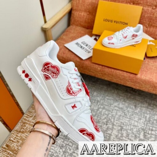 Replica Louis Vuitton LV Trainer Sneakers with Red Heart Logo 2