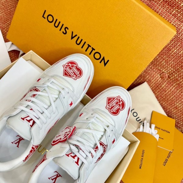 Louis Vuitton LV Trainer Line Sneakers Size 6 1/2 Orange/Red Leather