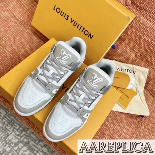 Replica Louis Vuitton LV Trainer Sneakers In White/Grey Leather 3