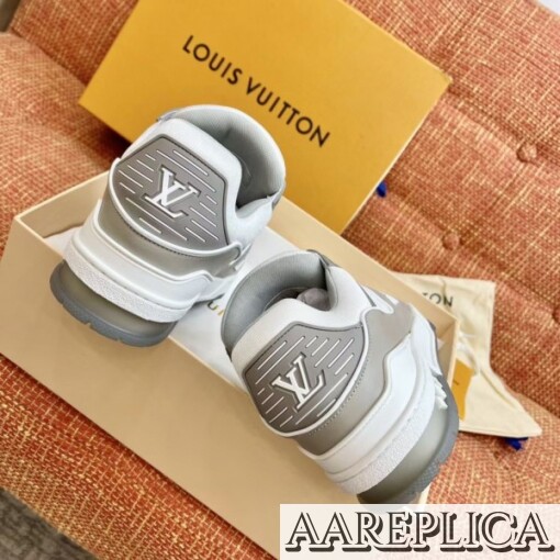 Replica Louis Vuitton LV Trainer Sneakers In White/Grey Leather 5