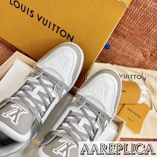 Replica Louis Vuitton LV Trainer Sneakers In White/Grey Leather 6