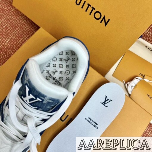 Replica Louis Vuitton LV Trainer Sneakers In Blue Denim with Leather 4