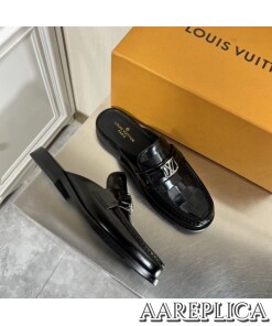 Replica Louis Vuitton Major Open-back Loafers In Black Leather 2