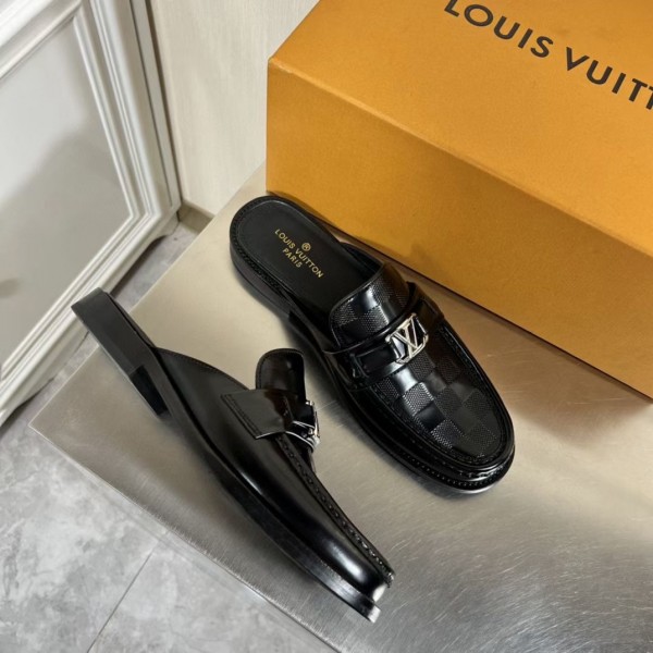 Replica Louis Vuitton Major Open-back Loafers In Black Leather for Sale