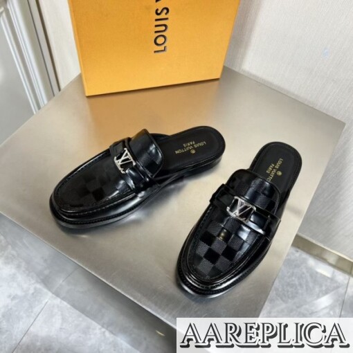 Replica Louis Vuitton Major Open-back Loafers In Black Leather 3