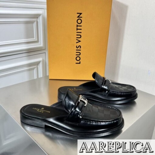 Replica Louis Vuitton Major Open-back Loafers In Black Leather 5