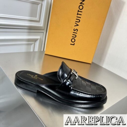 Replica Louis Vuitton Major Open-back Loafers In Black Leather 6