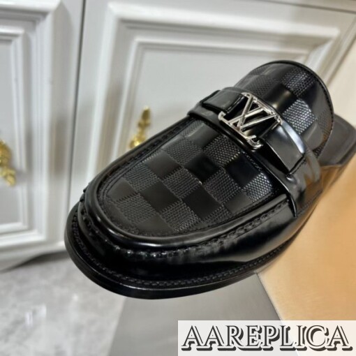 Replica Louis Vuitton Major Open-back Loafers In Black Leather 8