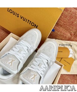 Replica Louis Vuitton LV Trainer Sneakers In Beige Monogram Denim 2