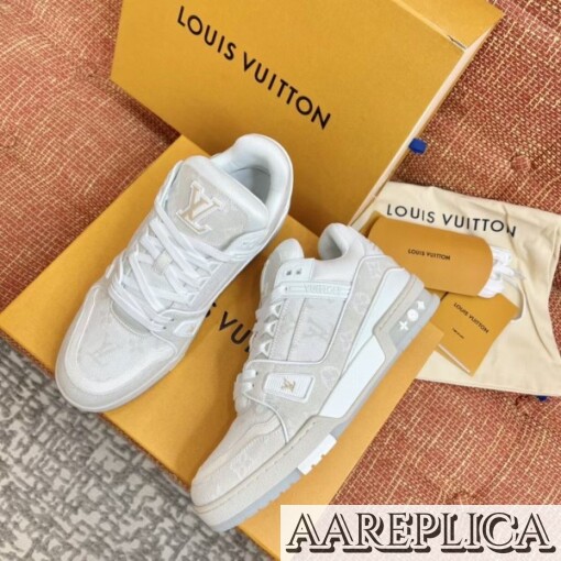 Replica Louis Vuitton LV Trainer Sneakers In Beige Monogram Denim 6