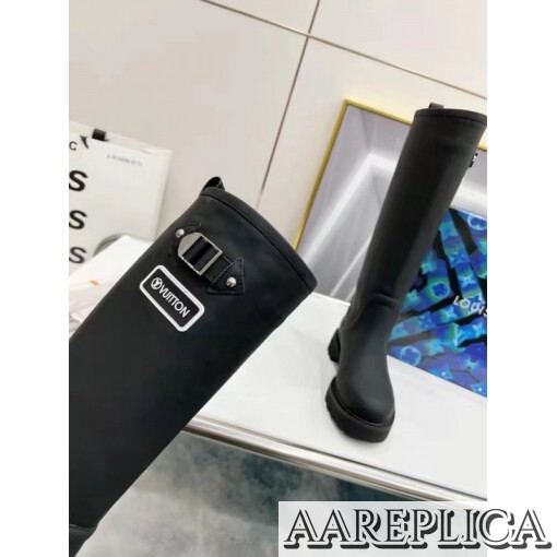 Replica Louis Vuitton Territory Flat High Boots In Black Leather 4