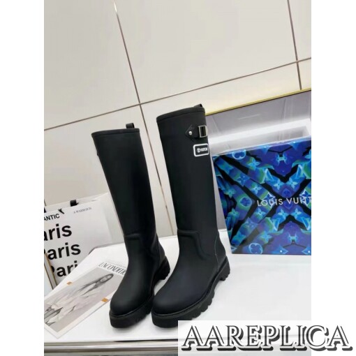 Replica Louis Vuitton Territory Flat High Boots In Black Leather 5