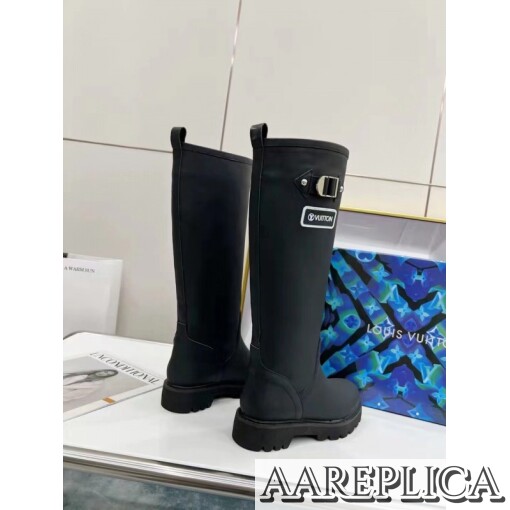 Replica Louis Vuitton Territory Flat High Boots In Black Leather 6
