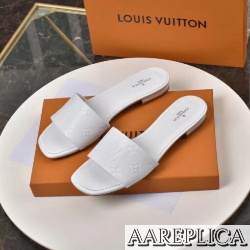 Replica Louis Vuitton Revival Flat Mules In White Monogram Lambskin 3