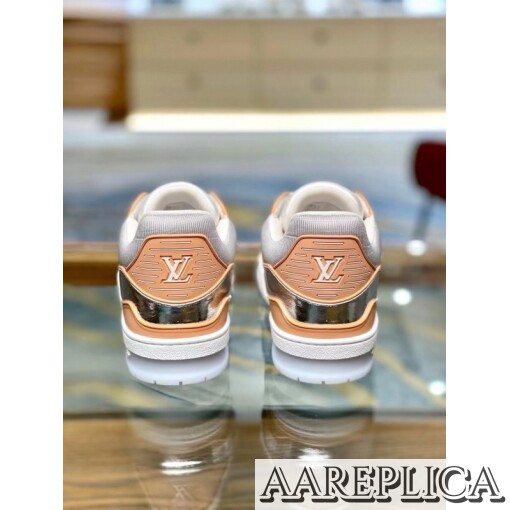 Replica Louis Vuitton LV Trainer Sneakers In Silver Metallic Calfskin 6