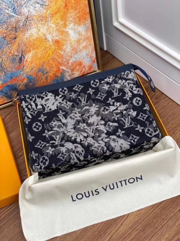 Louis Vuitton Pochette Voyage Damier Cobalt Race MM Blue Orange in
