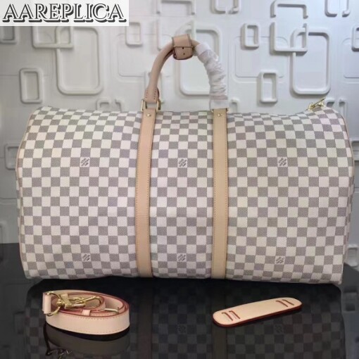 Replica Louis Vuitton Keepall Bandoulière 55 Travel Bag Damier Azur N41429 4