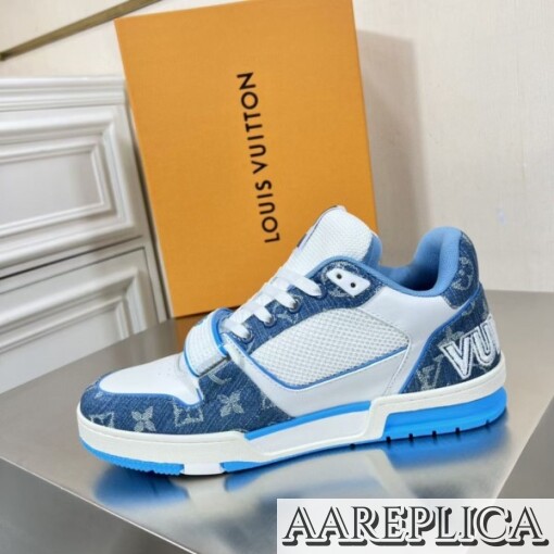 Replica Louis Vuitton LV Trainer Sneakers In Blue Denim with Mesh 3