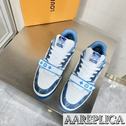 Replica Louis Vuitton LV Trainer Sneakers In Blue Denim with Mesh 5