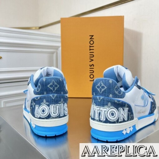Replica Louis Vuitton LV Trainer Sneakers In Blue Denim with Mesh 7