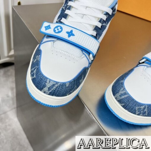 Replica Louis Vuitton LV Trainer Sneakers In Blue Denim with Mesh 8