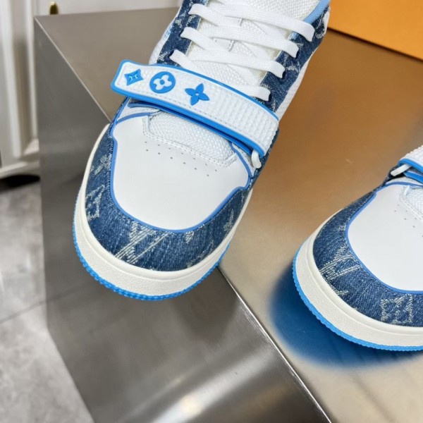 Replica Louis Vuitton LV Trainer Sneakers In Blue Denim with Mesh