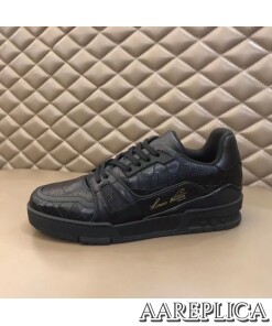 Replica Louis Vuitton LV Trainer Sneakers In Crocodile Embossed Leather 2