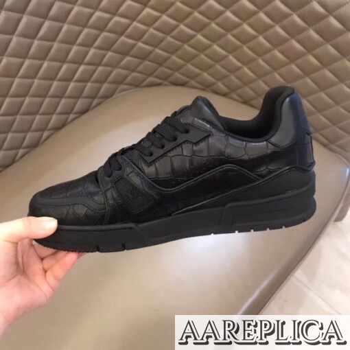 Replica Louis Vuitton LV Trainer Sneakers In Crocodile Embossed Leather 7