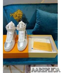 Replica Louis Vuitton Boombox Sneaker Boots In Silver Metallic Leather 2