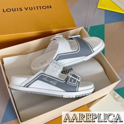 Replica Louis Vuitton LV Trainer Mules In White Leather 4
