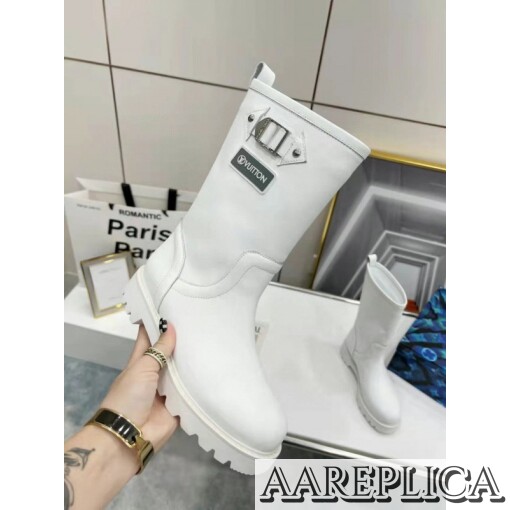Replica Louis Vuitton Territory Flat Half Boots In White Leather 3