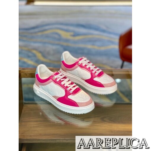 Replica Louis Vuitton Monogram Lambskin Time Out Sneakers Pink 3